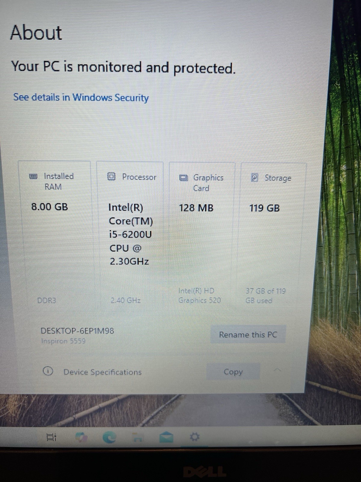 Dell Inspiron 5559 Core i5-6200U @2.30GHz 8GB RAM 128GB SSD Read