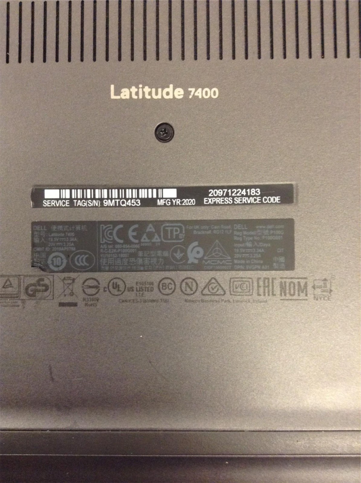 Dell Latitude 7400 i7-8665U 1.90Ghz 8Th Gen Laptop 14” w/ AC Adapter,No Memory