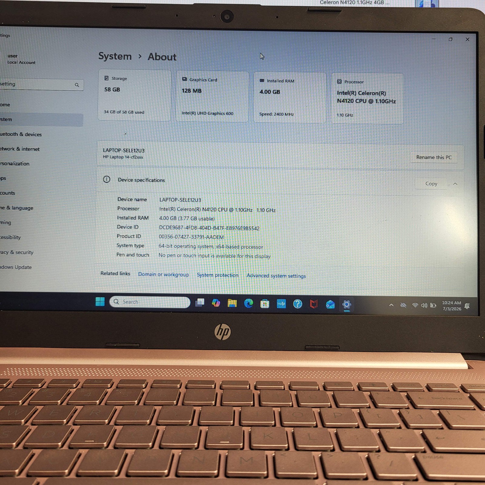 HP Laptop 14-cf2112wm 13.9″ Celeron N4120 1.1GHz 4GB RAM 64GB SSD READ