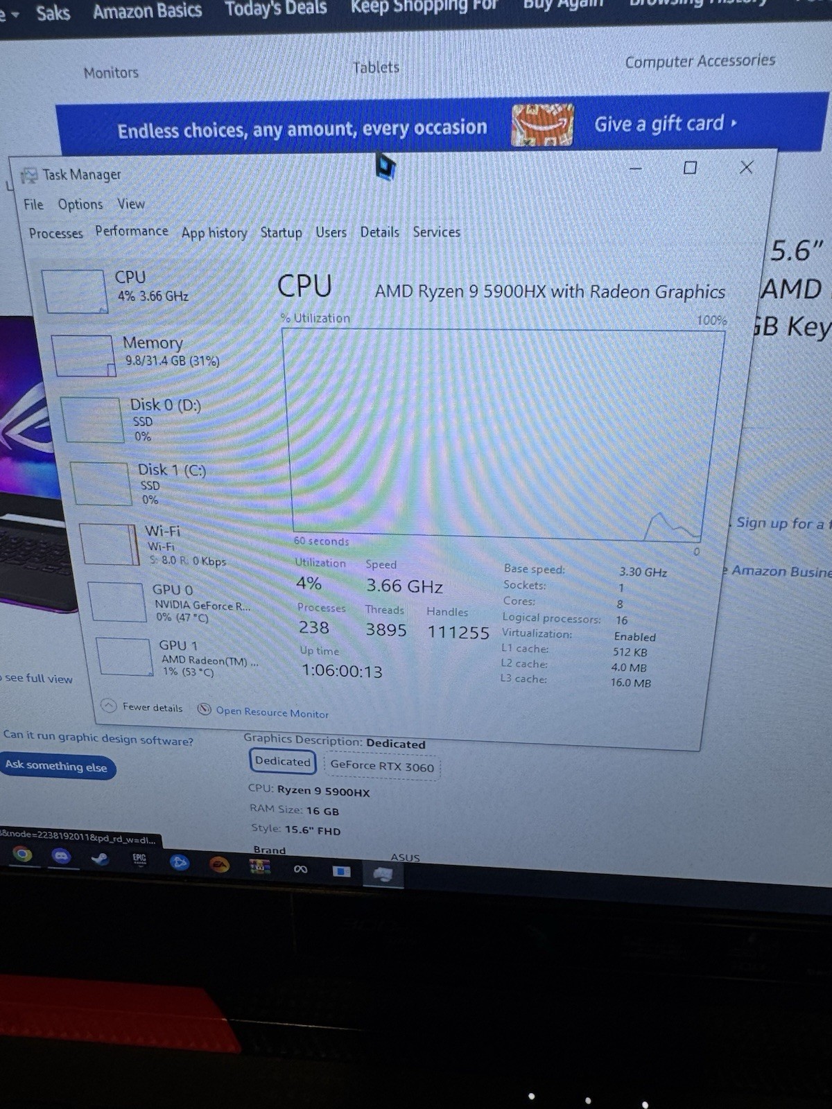 ASUS ROG Strix G15 Gaming Laptop Ryzen 9 5900HX, RTX 3070, 32GB RAM, 6TB SSD