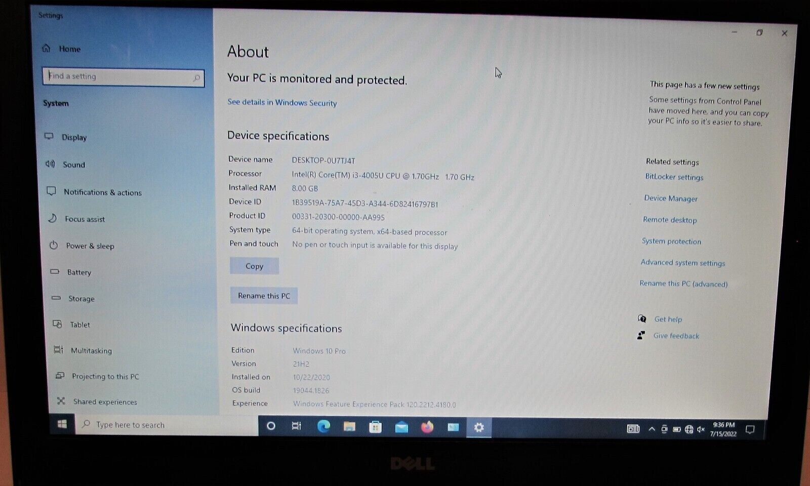 Dell Inspiron 15 3542 15.6″ Laptop Intel i3 500GB HDD 8GB Ram Windows 10 Pro