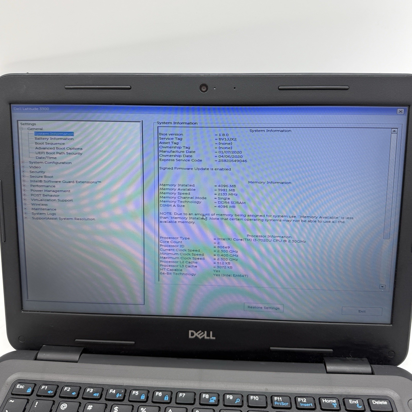 Dell Latitude 3300 13.3″ Laptop i3-7020U @ 2.30GHz 4GB RAM – NO SSD -READ!- L66