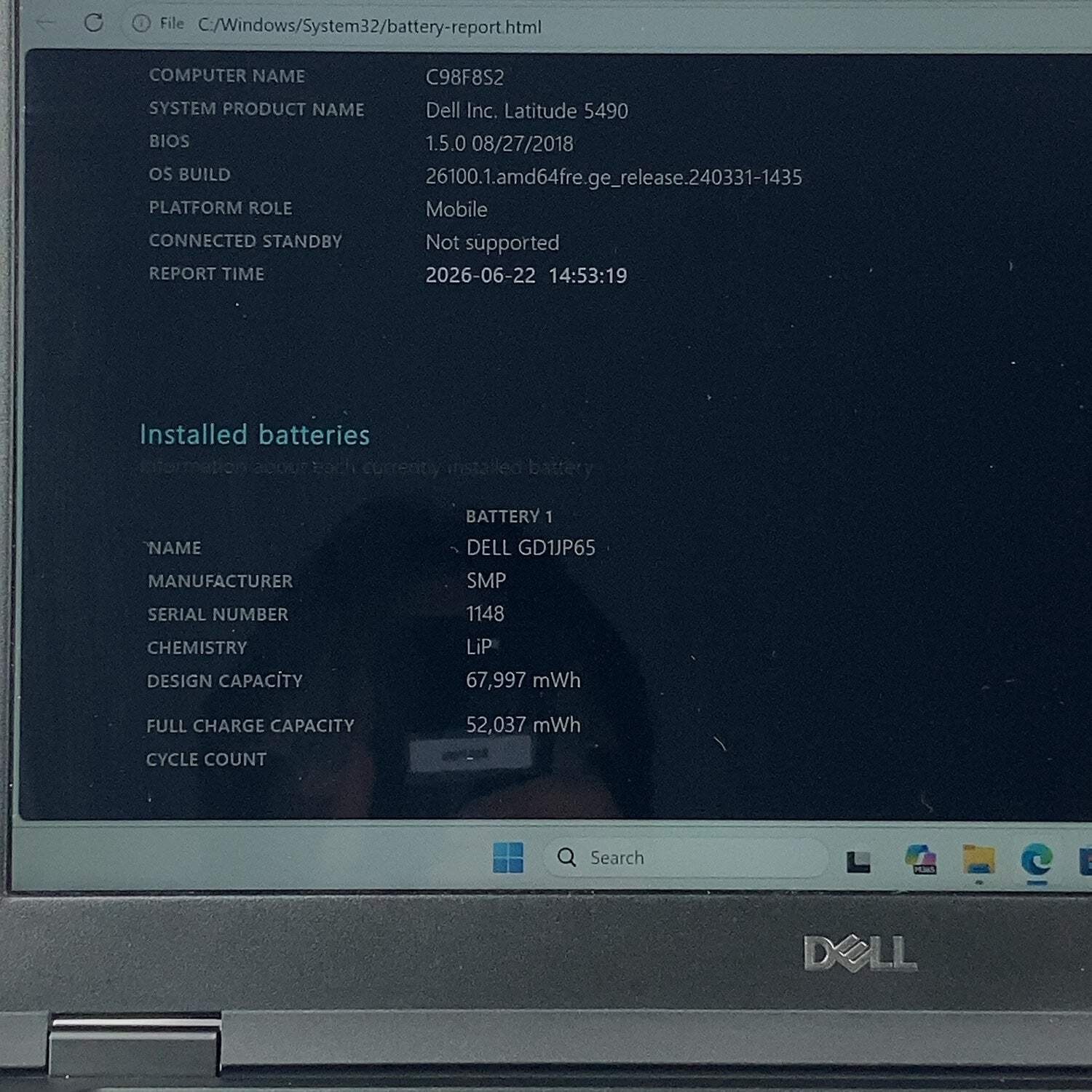 Dell Latitude 5490 14″ i7-8650U 1.9GHz 16GB RAM 512GB SSD NO CHARGER