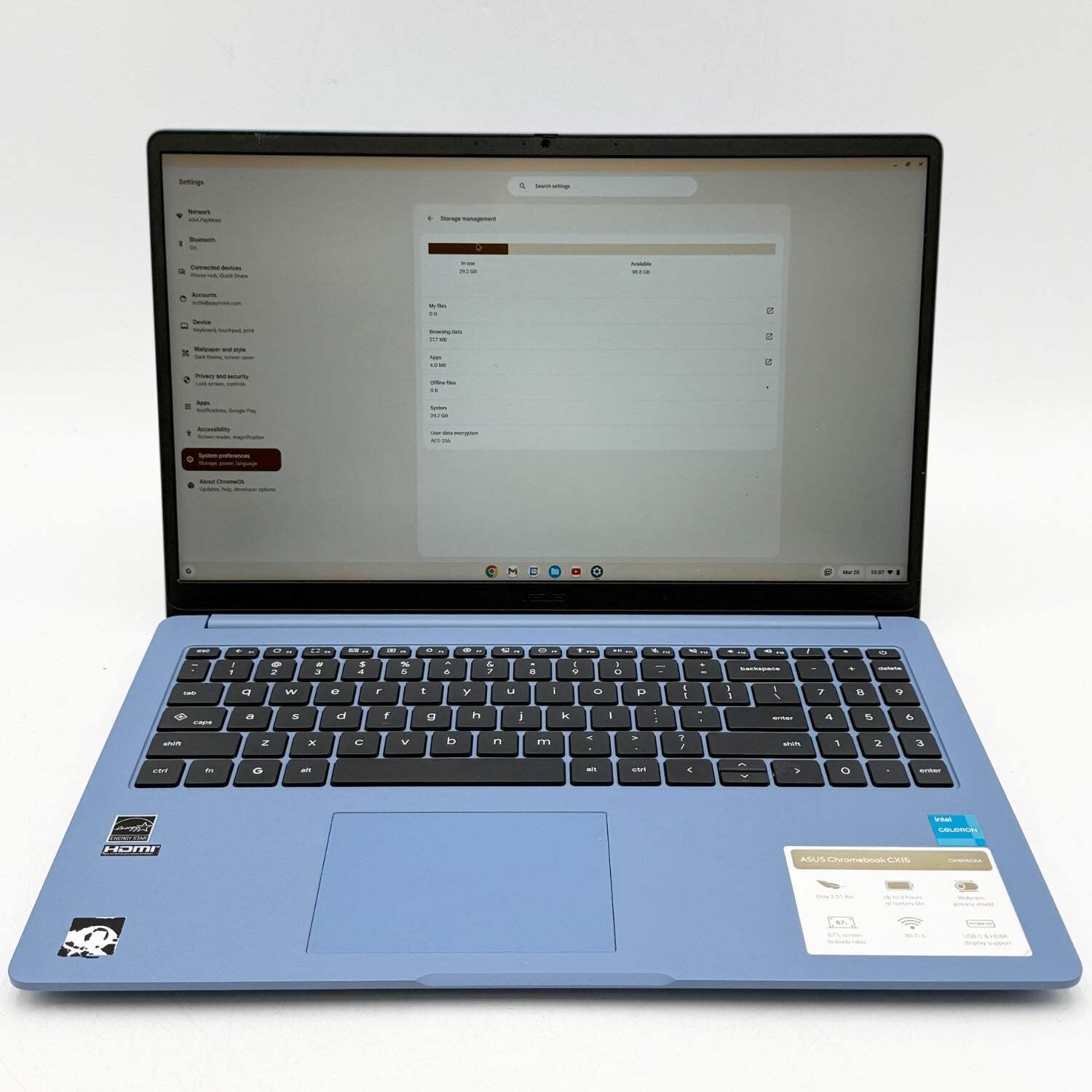 Asus Chromebook CX15 CX1505CKA 15.6″ Celeron N4500 0.8GHz 4GB RAM 128GB SSD