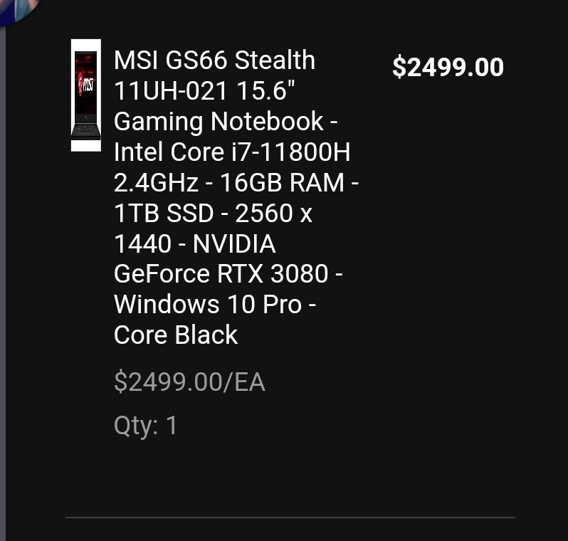 MSI GS66 Stealth 11UH-021 15.6″ 240Hz (1TB SSD, Intel Core i7 11th Gen., 4.60…