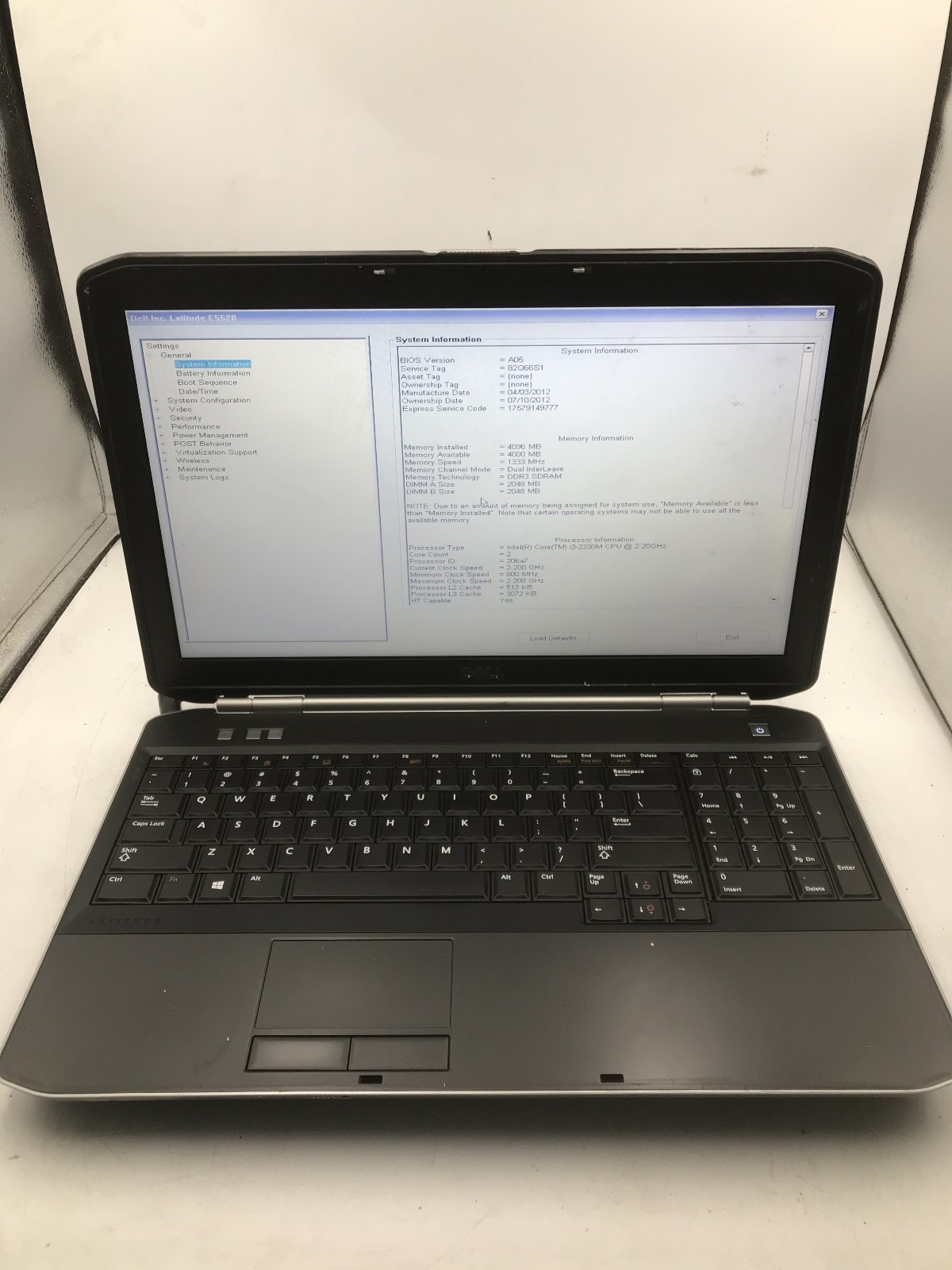 DELL LATITUDE E5520 – BOOTS TO BIOS – INTEL I3 2330M – 4GB RAM – READ DESC – BB!
