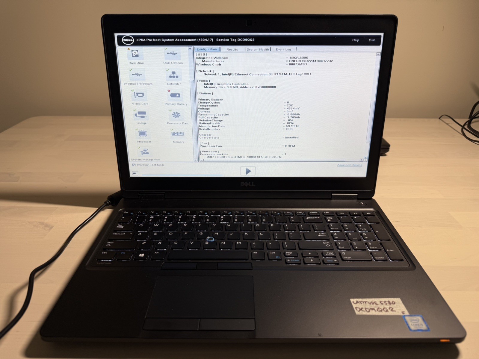 Dell Latitude 5580 Laptop Intel Core i5 7th Gen No HD/OS/AC Adapter- Bad Battery