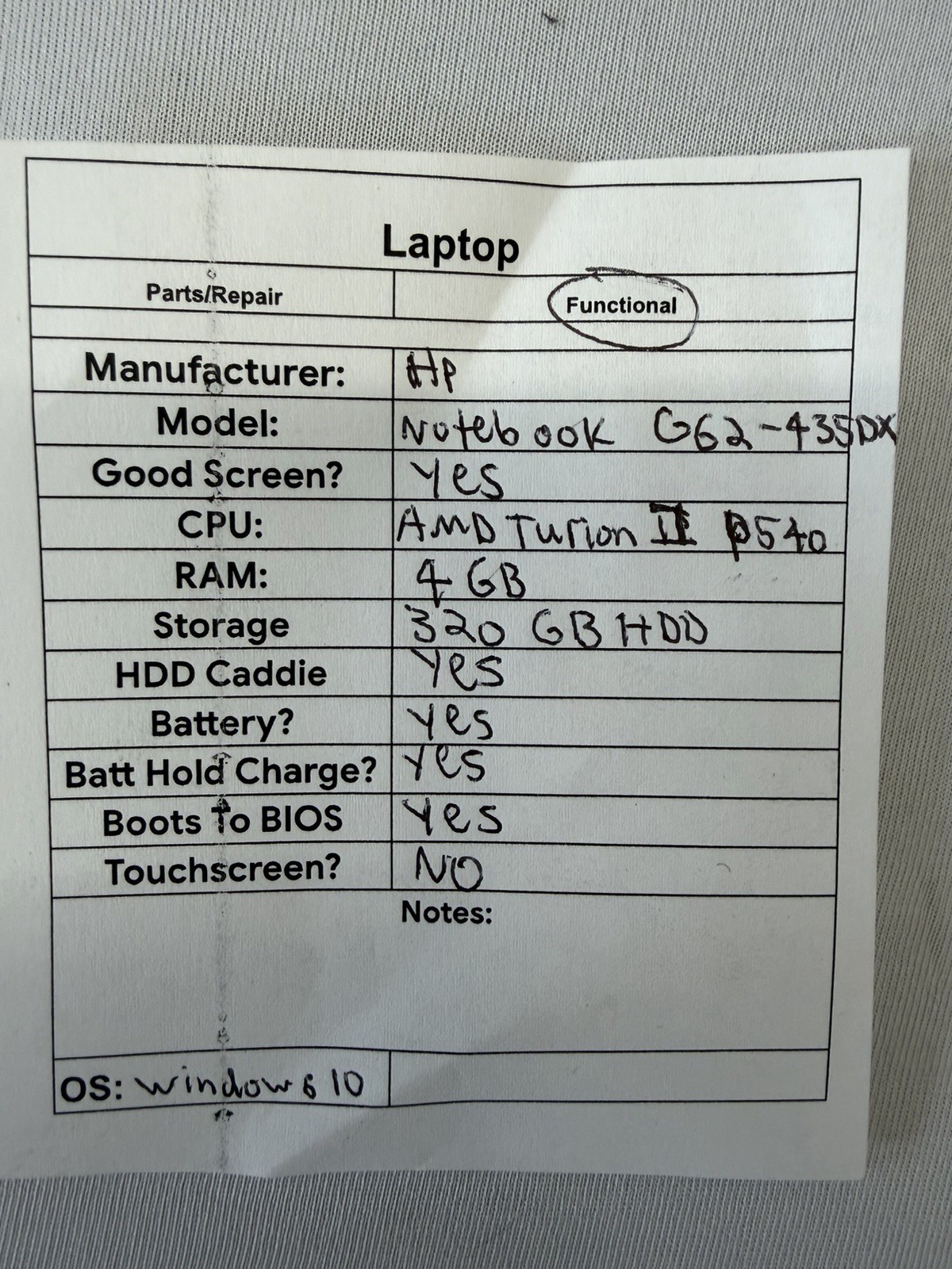 HP Notebook G62-435DX Laptop- Good Screen – AMD Turion II P540 – Read Des