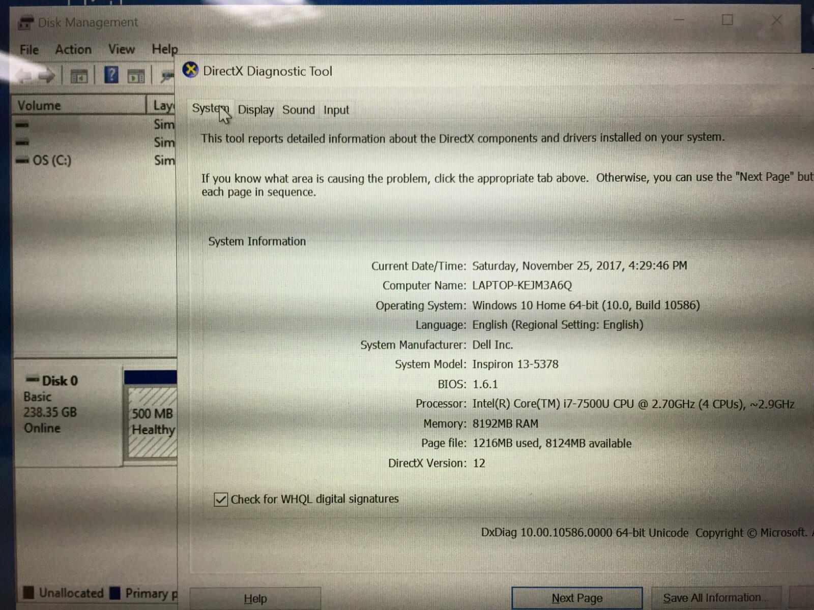 Dell inspiron i5378-7171GRY 13.3″ Touch Laptop/Intel i7-7500U/8GB/256GB SSD/W10