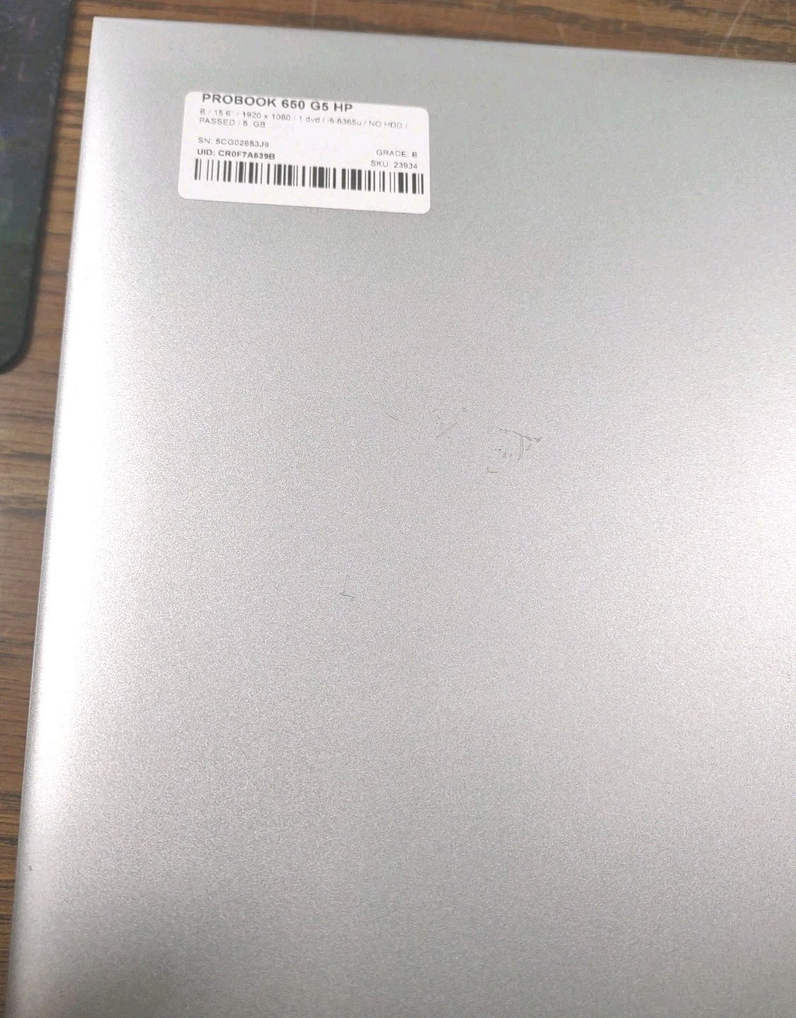 HP ProBook 650 G5 Laptop W/ i5-8365U, 8GB RAM, DVD. NO HDD Or Cords.