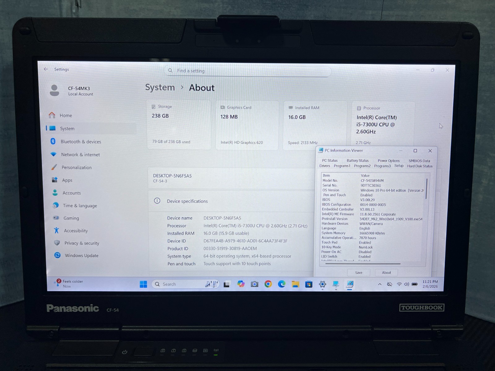 CF-54J5894VM, i5-7300U @2.60GHz, 16GB, 256GB SSD M.2, TOUCHSCREEN, 4G LTE, HDMI