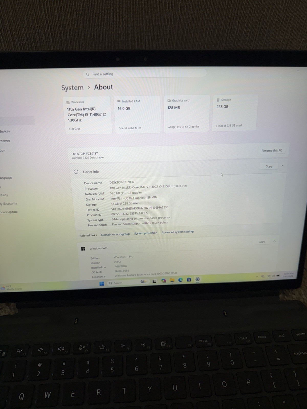DELL LATITUDE 7320 DETACHABLE CORE i5 11TH GEN 16GB RAM 256GB SSD TOUCH READ