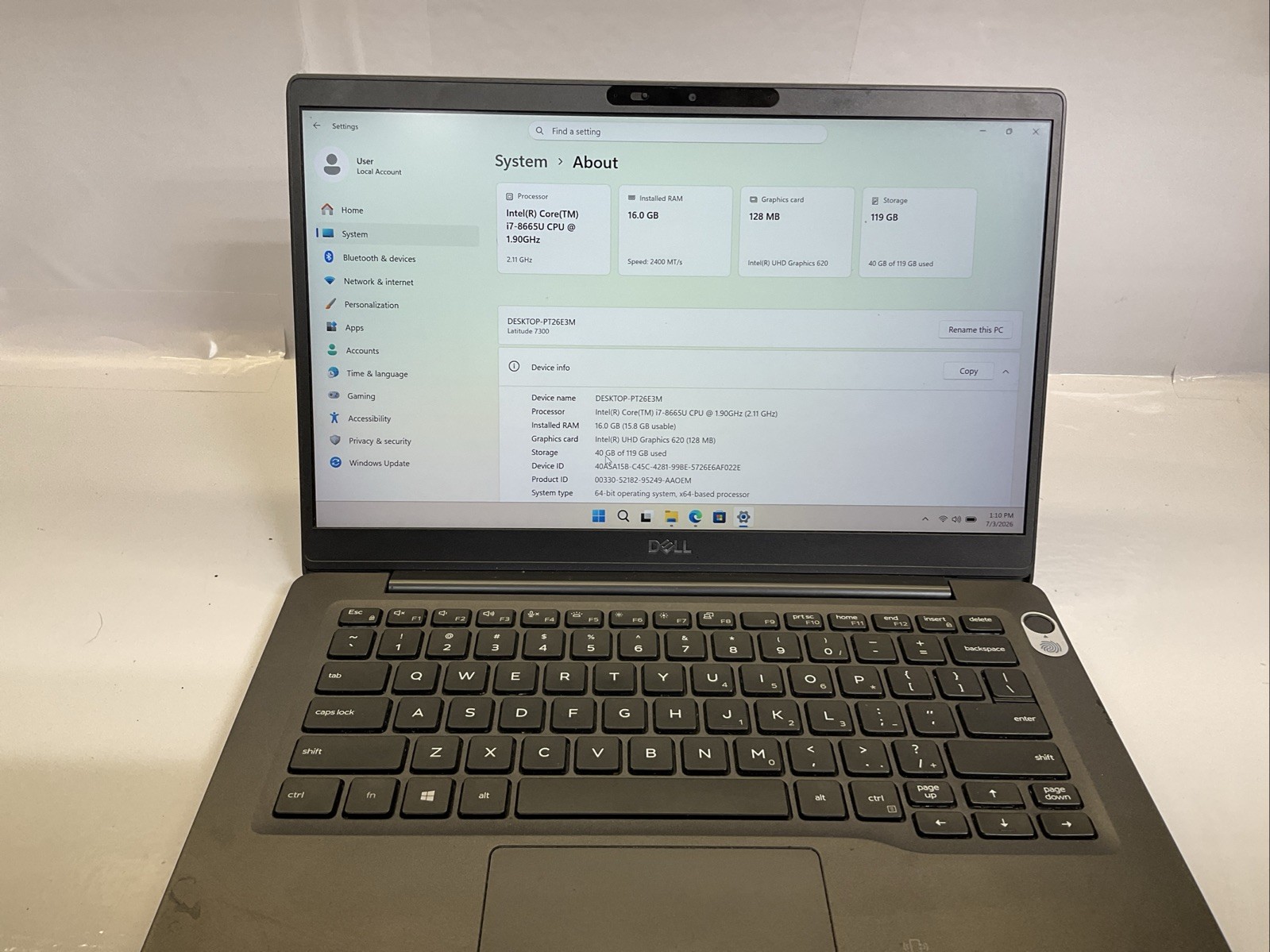 Dell Latitude 7300/ i7-8th Gen/ 16GB RAM/ 128GB SSD/FHD/W11/AC(131F)