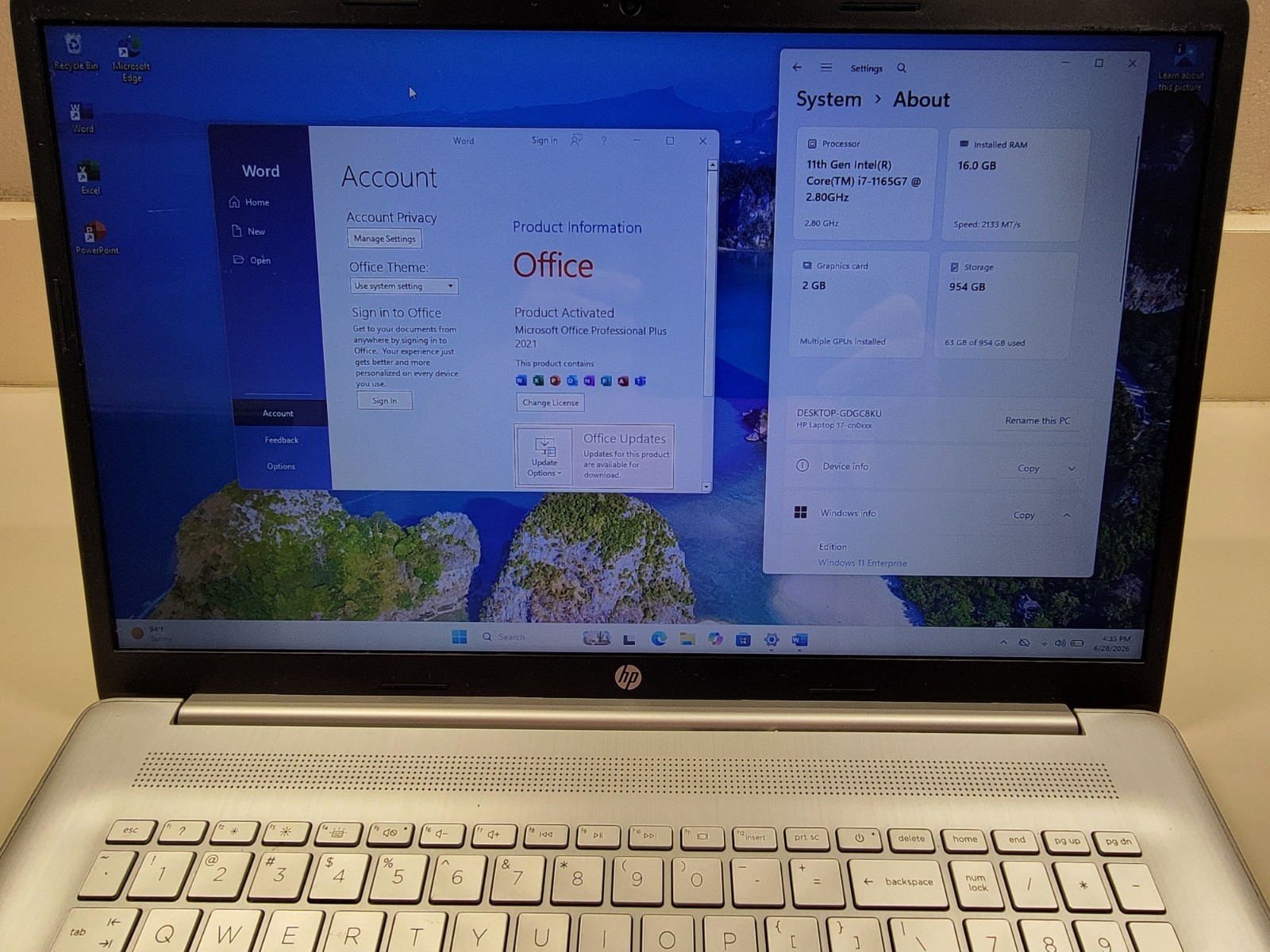 HP 17-cn0xxx 17″ Core i7 11th Gen 16GB 1TB SSD WIN 11 Enterprise OFFICE 2021