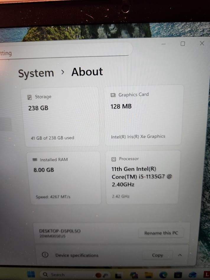 Lenovo ThinkPad T14S Gen2 Core i5-1135G7 2.4Ghz 8GB RAM 256GB SSD Silver WIN 11