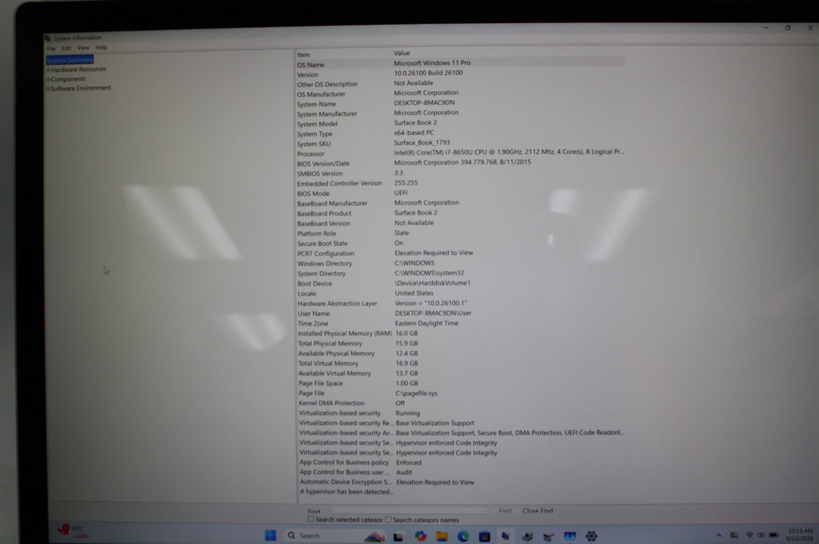 15.6″Microsoft Surface Book 2 1793 i7-8650U 1.90GHz RAM 16GB NVMe 512GB