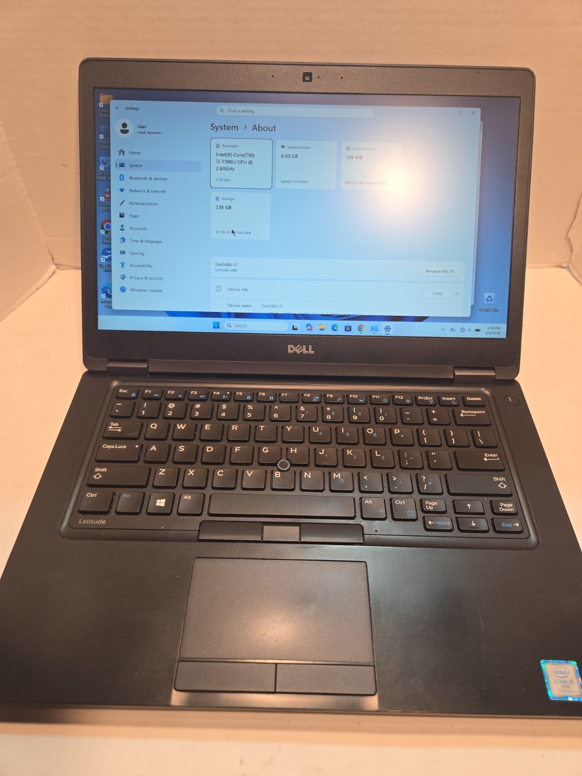 Dell Latitude 5480 Laptop 2.6 GHz i5-7300u 8GB 256GB SSD Webcam Wi-Fi 14″ Win 11
