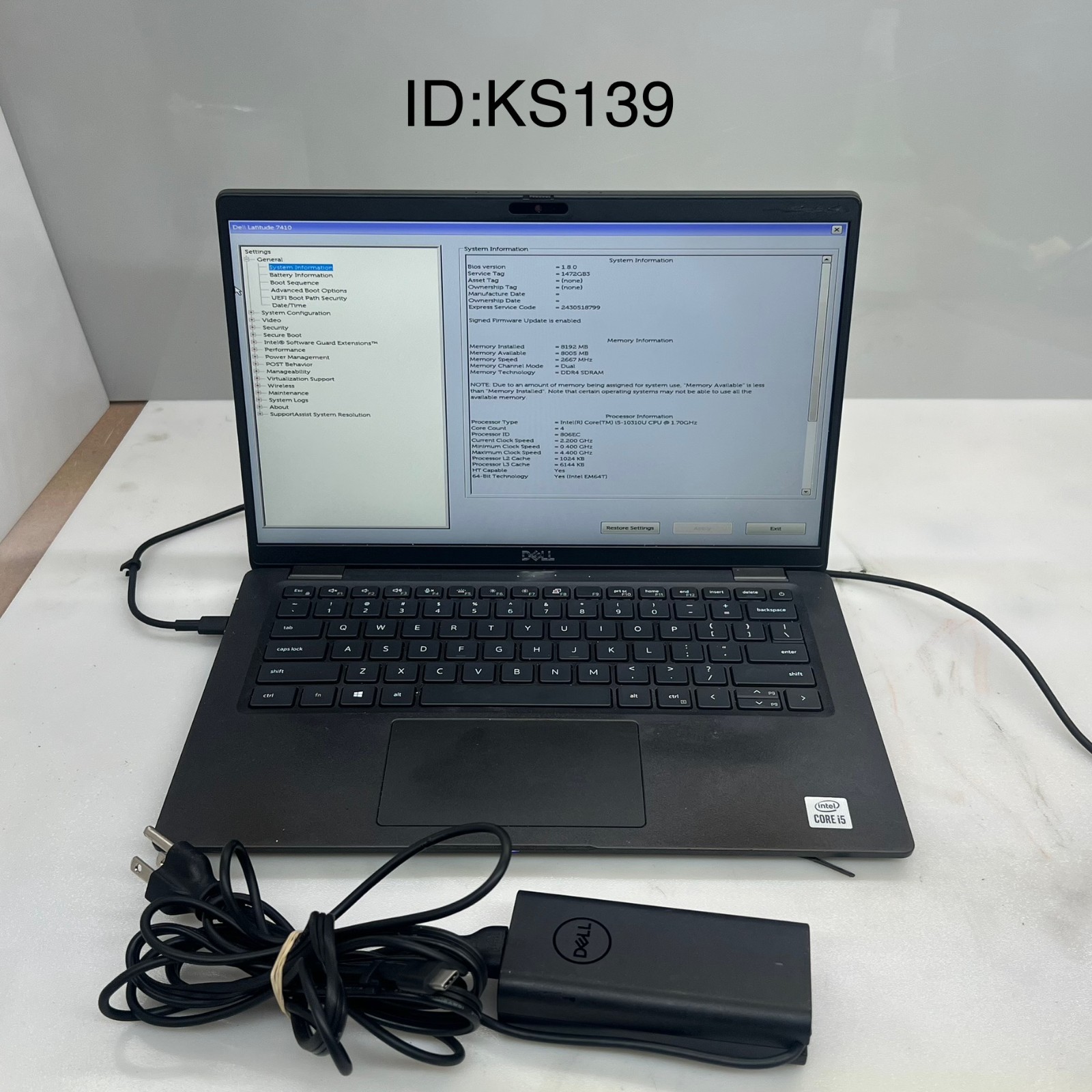 DELL LATITUDE 7410 i5-10310U@1.70GHz 8GB RAM NO HDD/SSD*READ