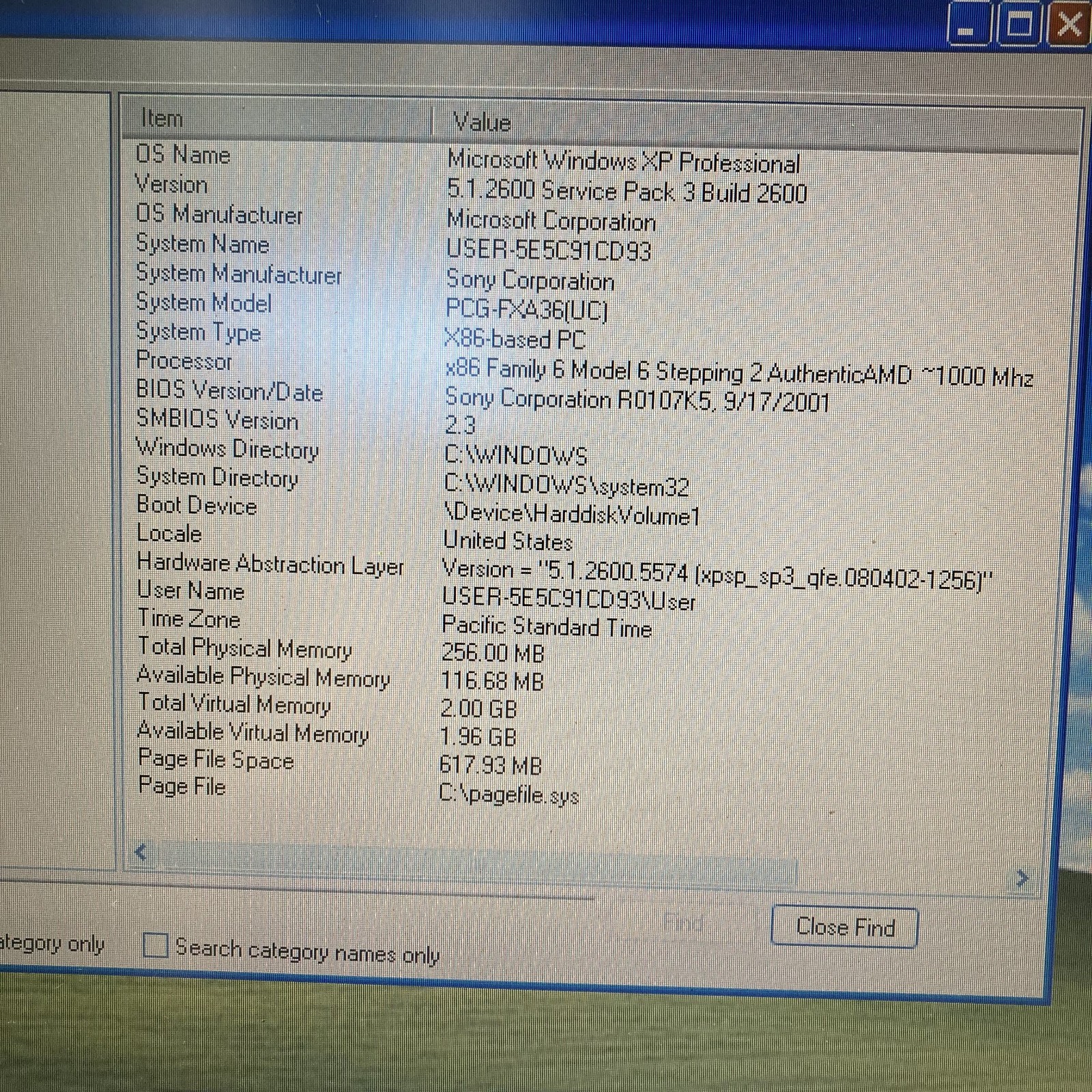 Sony VAIO PCG-FXA36 AMD Athlon Mobile 4 600MHz 256MB RAM 20GB HDD XP W/ AC