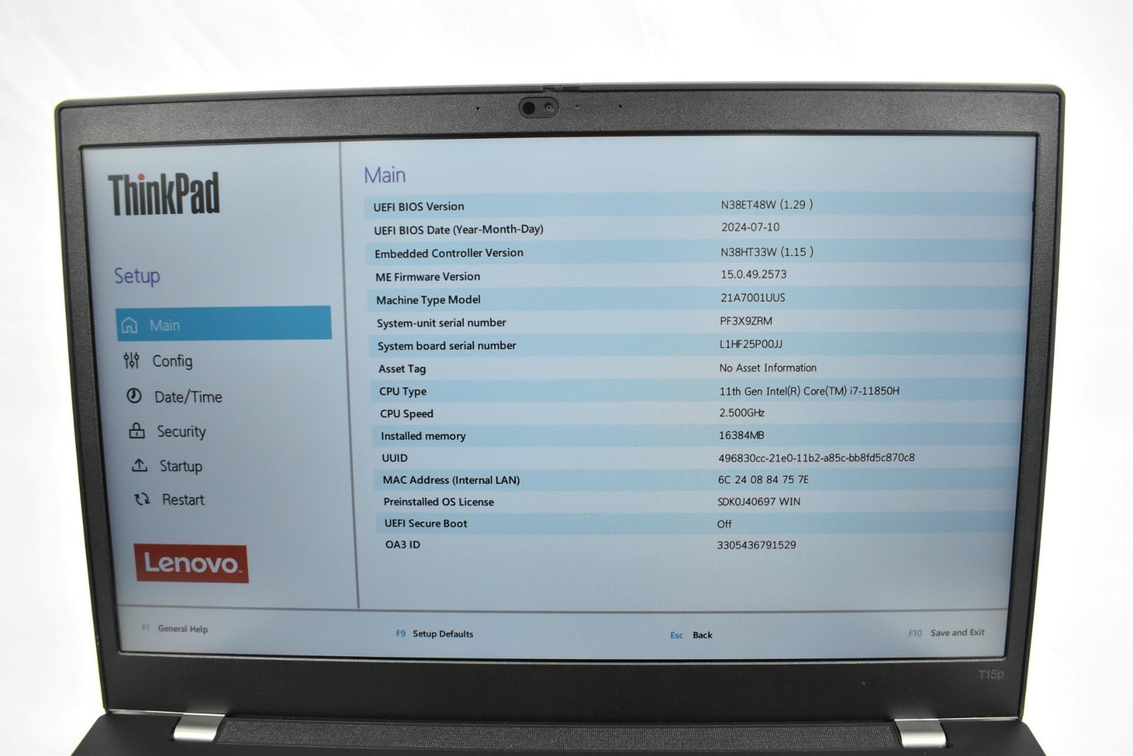 Lenovo ThinkPad T15p Gen 2 i7-11850H 2.5GHz 16GB 1TB SSD No OS GTX 1650 *See*