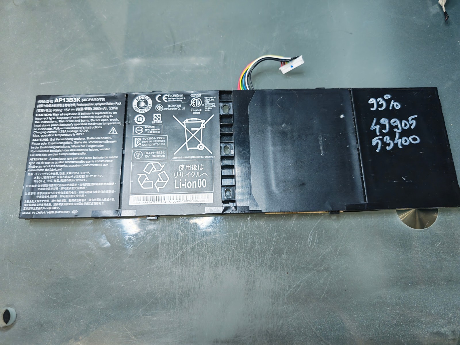 ACER BATTERY AP13B3K 15.V 3560mAh 53Wh ORIGINAL 93% #