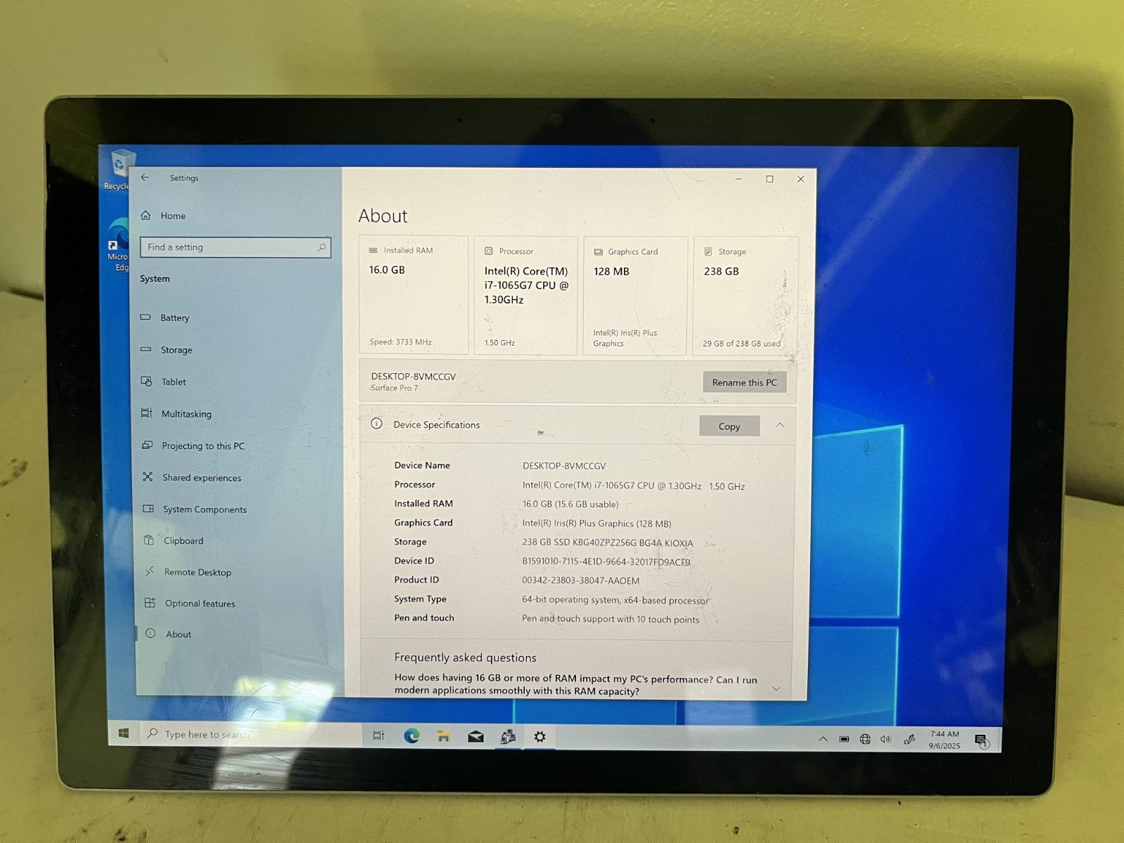 Microsoft Surface Pro 7 1866 Core i7-1065G7 1.3GHz 16GB 256GB Silver PLEASE READ