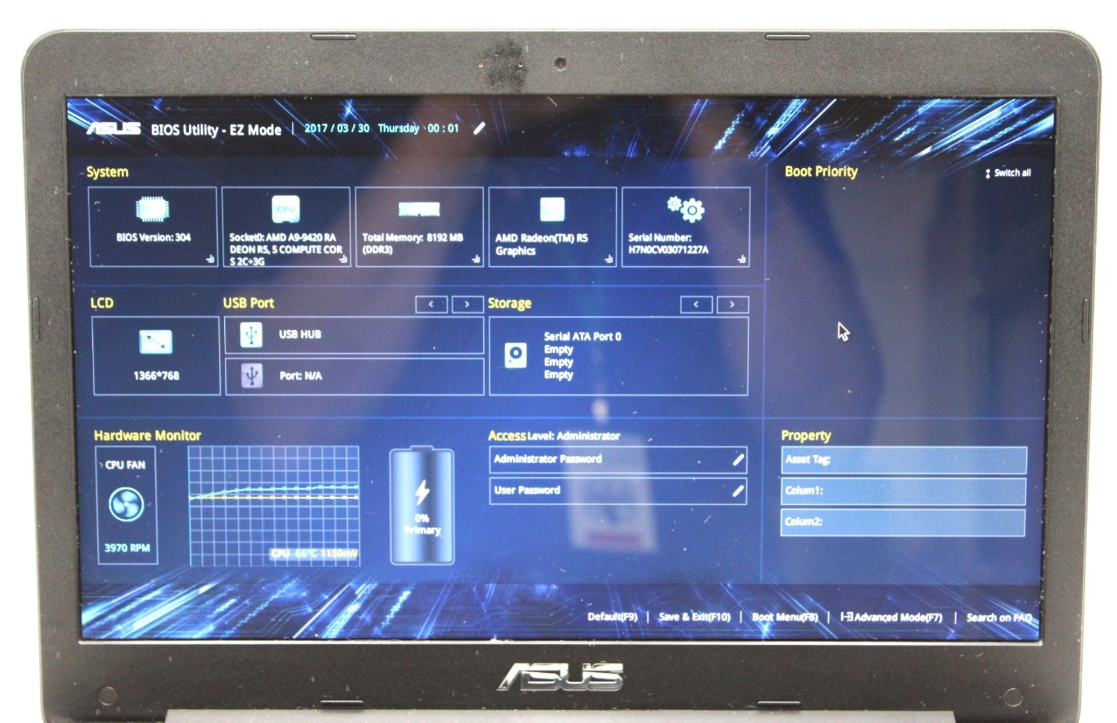 ASUS F402B AMD A9-9400@2.4GHz 2GB DDR3 NO STORAGE OR OS *USED/TESTED*