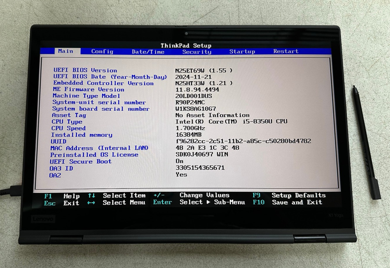 Lenovo ThinkPad X1 Yoga 3rd Gen (i5-8350U, 16GB RAM, Boot to Bio) NO SSD/ADAPTER