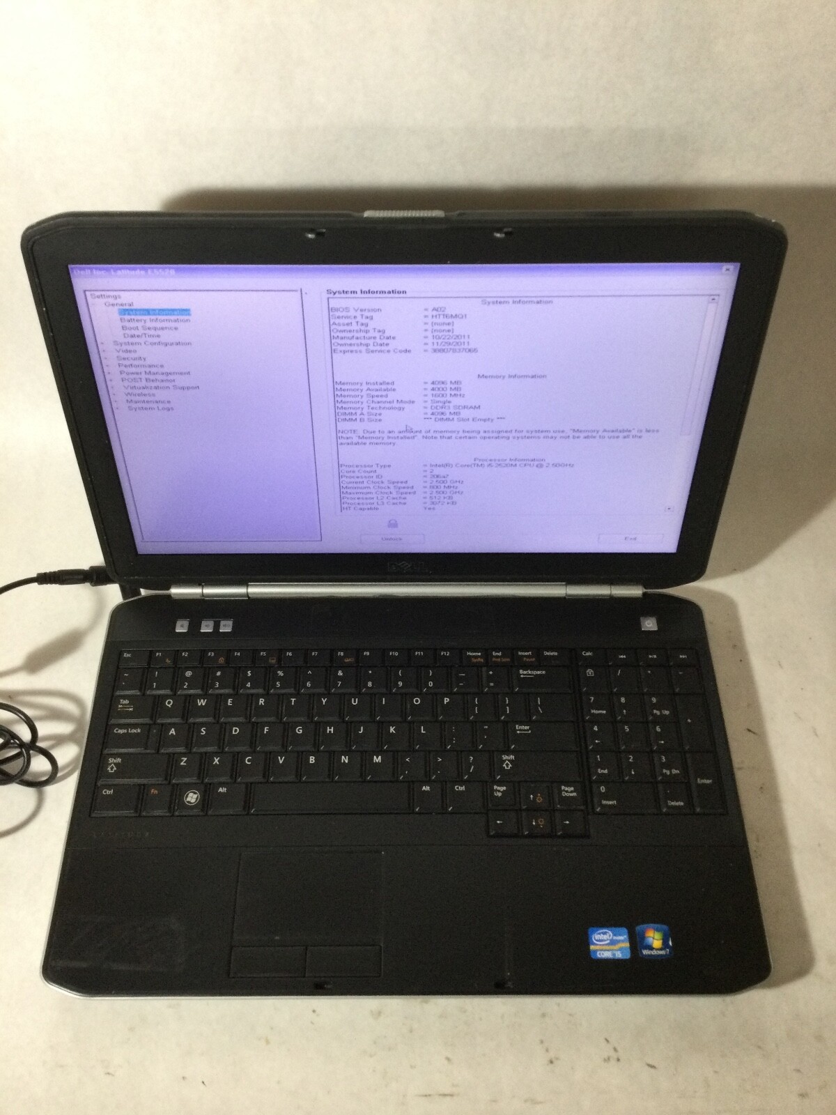 DELL LATITUDE E5520 – BOOTS TO BIOS / BIOS LOCK – INTEL I5 – NO RAM – READ – BB!