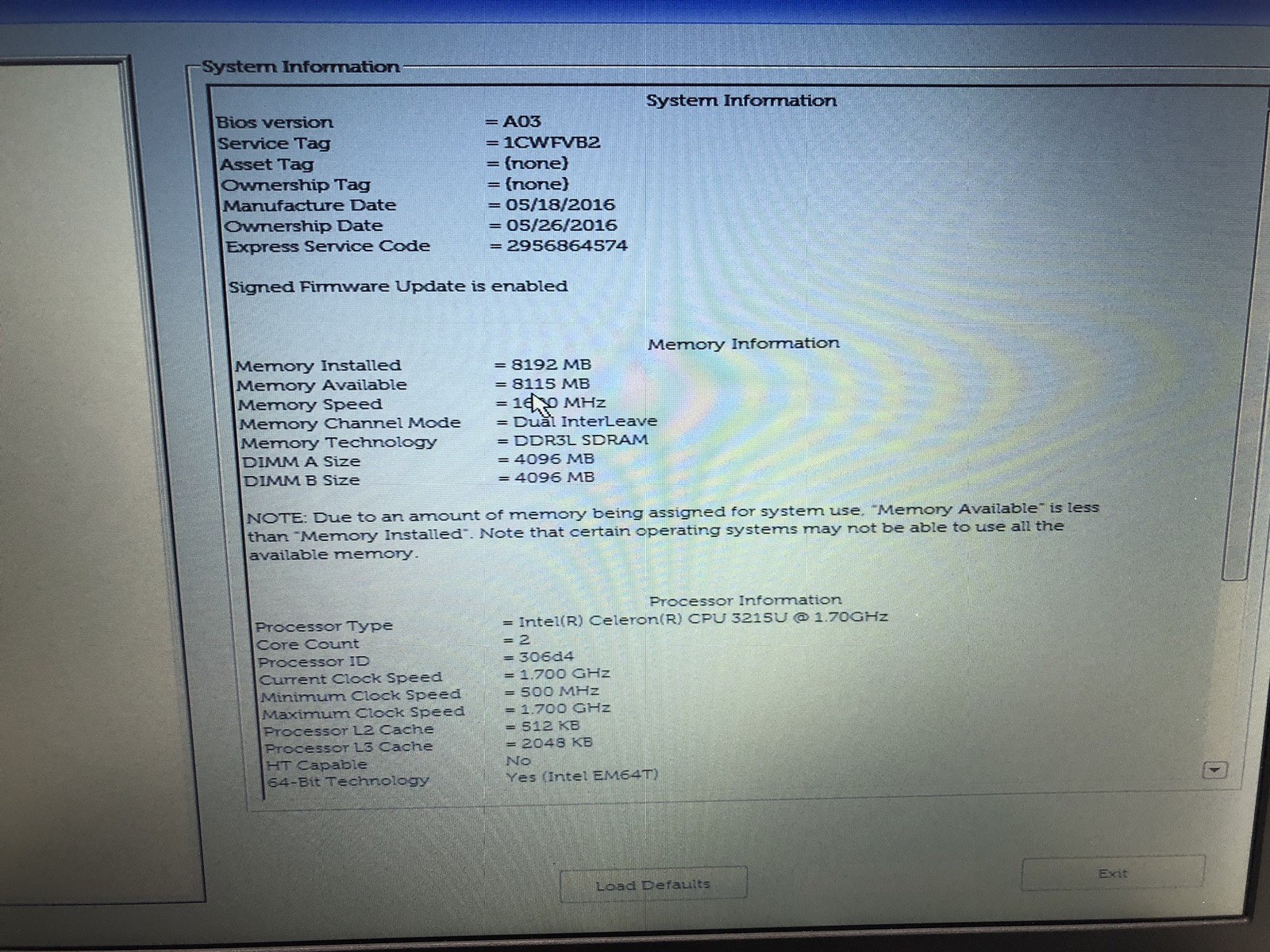 Dell Latitude 3560 | Intel Celeron 3215U | 8GB RAM | NO HDD/OS – Boots to Bios