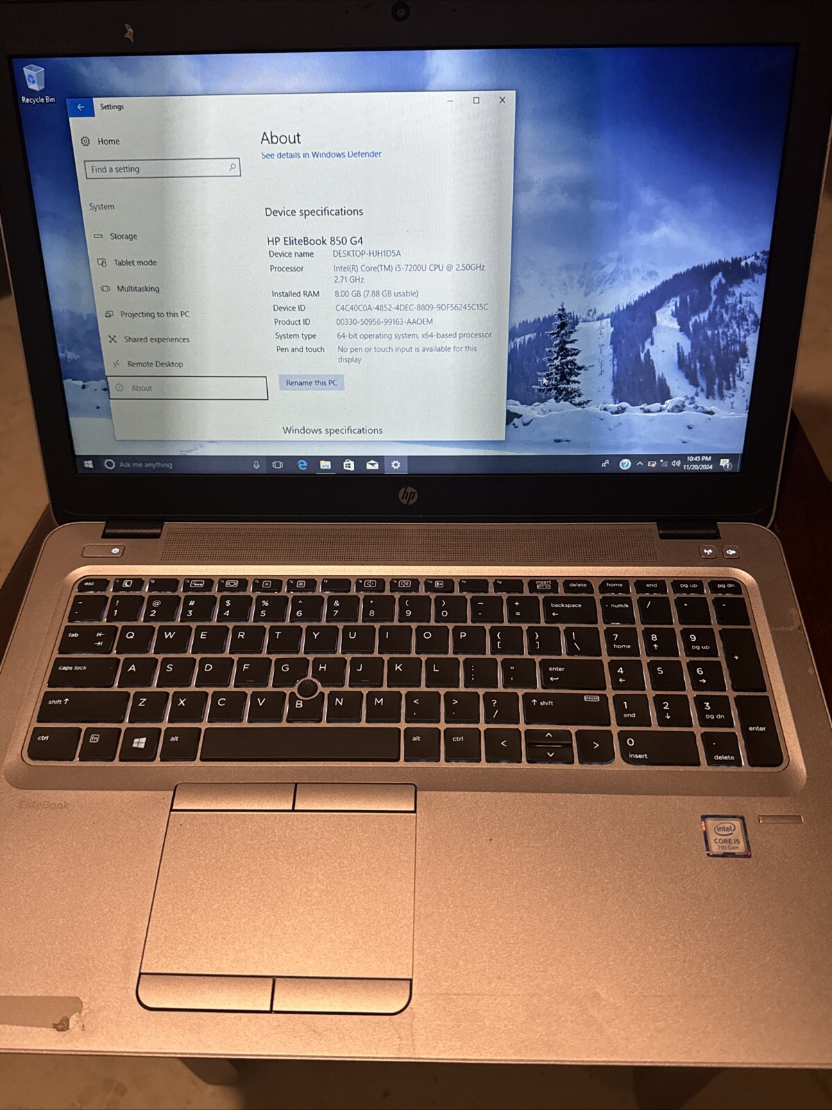 HP ELITEBOOK 850 G4 i5-7200 2.50GHz 8GB RAM 15.6”