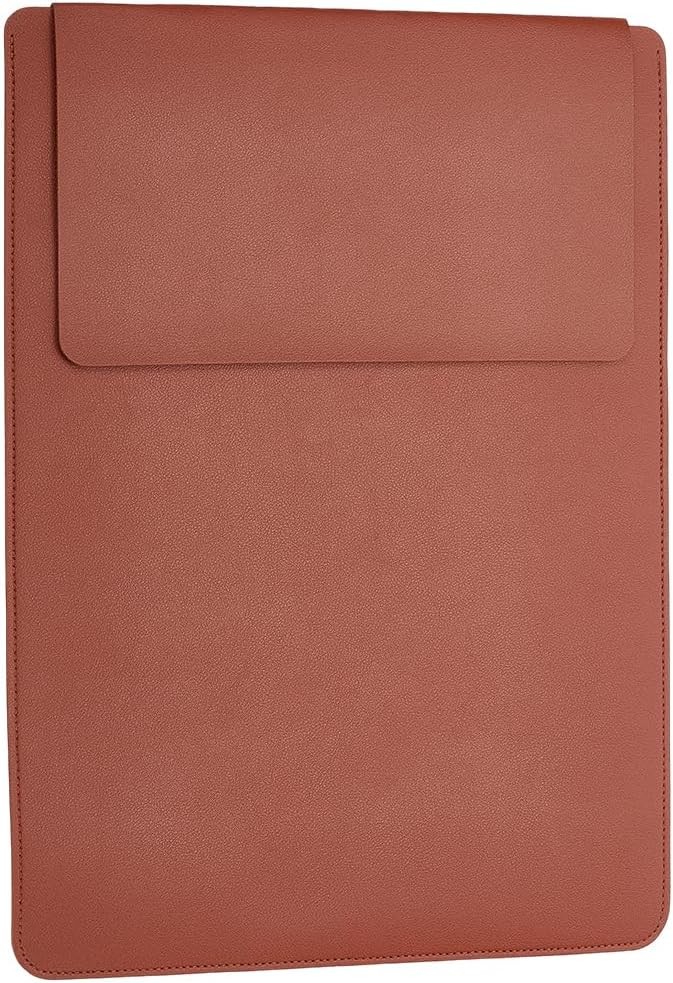 15-16 Inch PU Leather Laptop Sleeve, Saddle Brown | Waterproof Thin Portable Cas