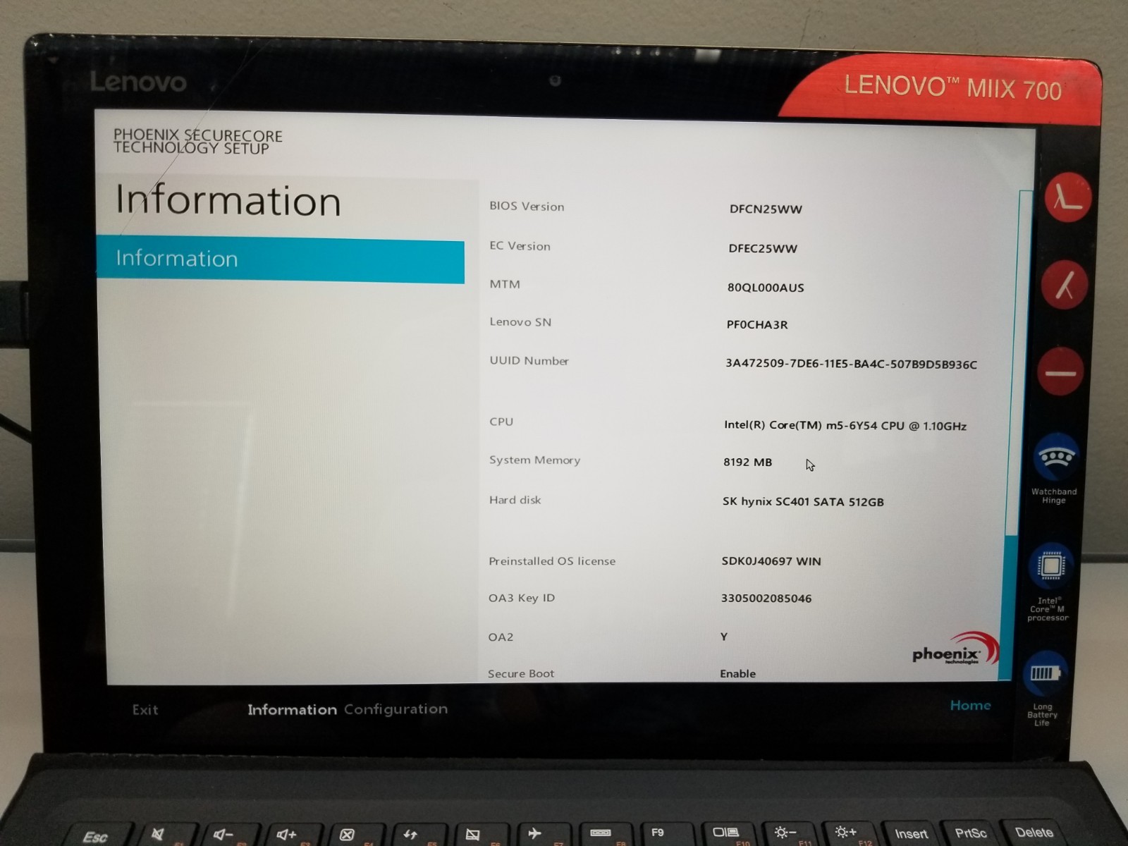 AS-IS Lenovo IdeaPad MIIX 700 12″ Intel m5-6Y54 1.1GHz 8GB RAM 512GB M.2 W11Pro
