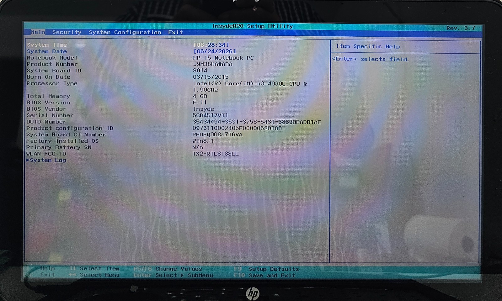 HP Laptop 15-F162DX 15.6″ Intel Core i3-4030U 4GB Ram NO HD/OS/BATT (FL)
