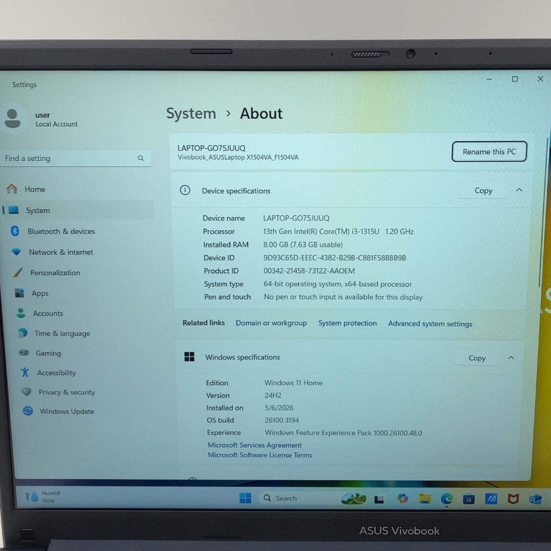 Asus Vivobook 15 F1504V 15.6″ i3-1315U 1.2GHz 8GB RAM 512GB SSD