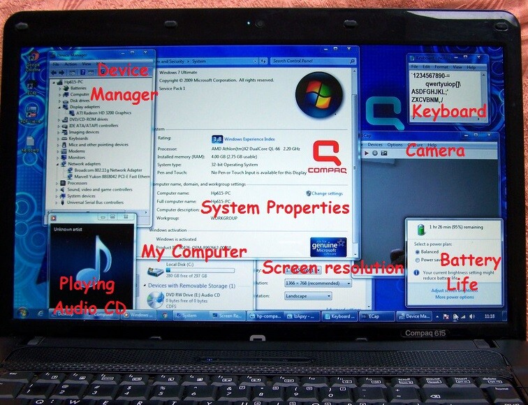 HP Compaq 615 15.6″ AMD 2Core 2.20GHz, 4GBRam 320GB, WifI, HD-3200 Win7 Ultimate