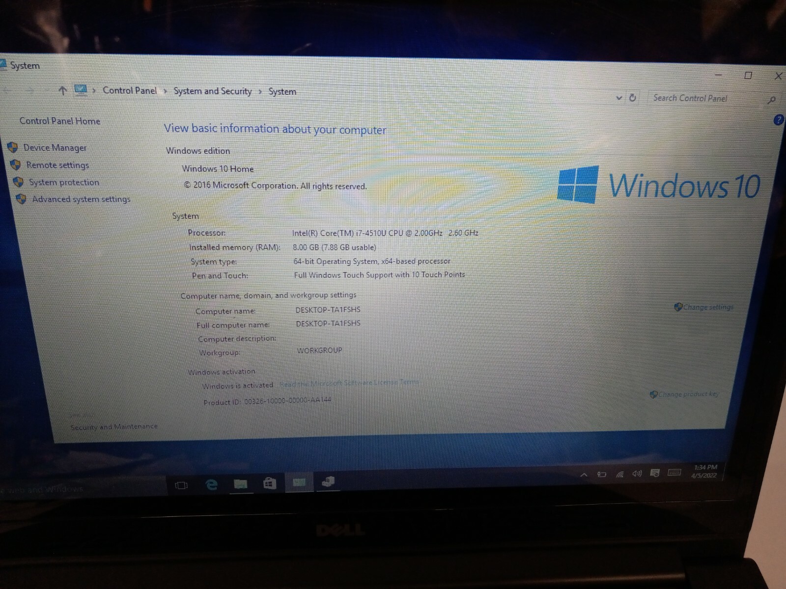 Dell Inspiron 14 5447 14″ TOUCH Laptop Intel Core i7-4510U 2GHz 8GB 1TB HDD W10H