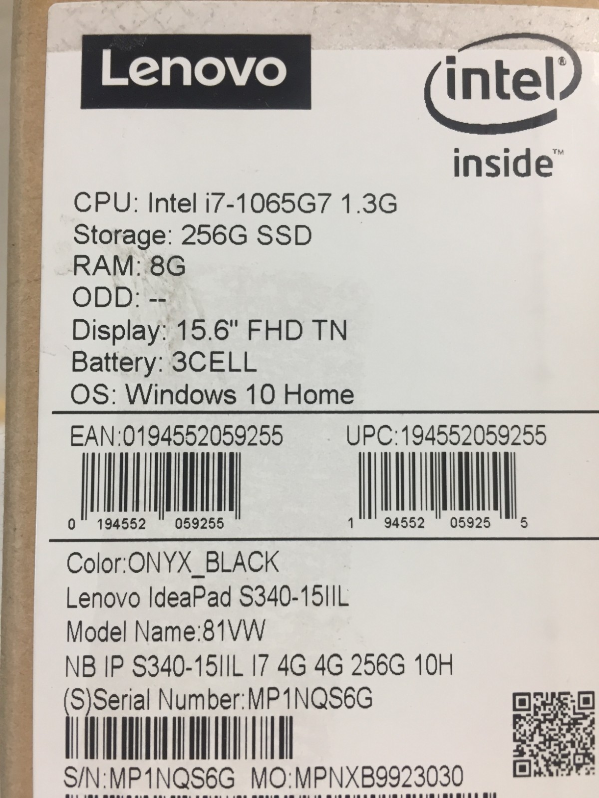 *Bad Battery* Lenovo Ideapad S340-15IIL 15.6 Laptop/i7-1065G7/8GB/256GB SSD/W10H