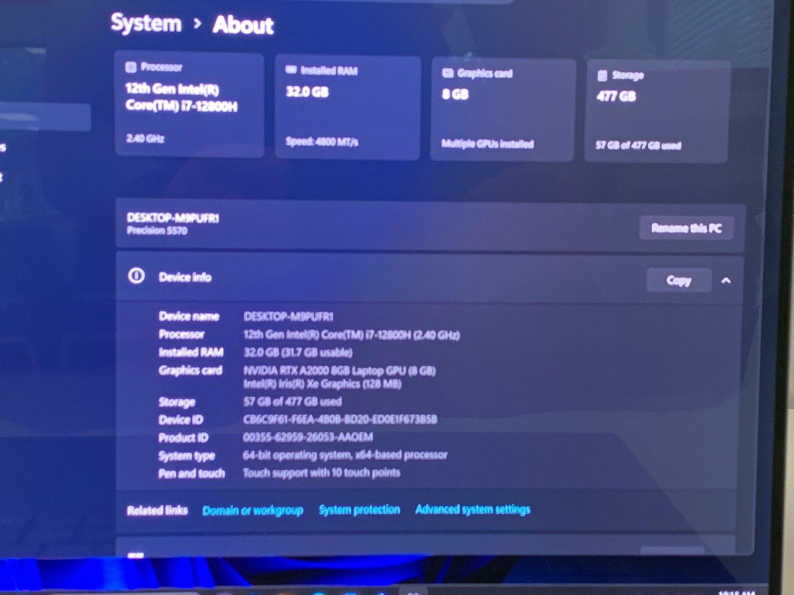 Dell Precision 5570 15.6″ UHD+ Touch i7-12800H 32GB 512GB NVMe NVIDIA RTX A2000