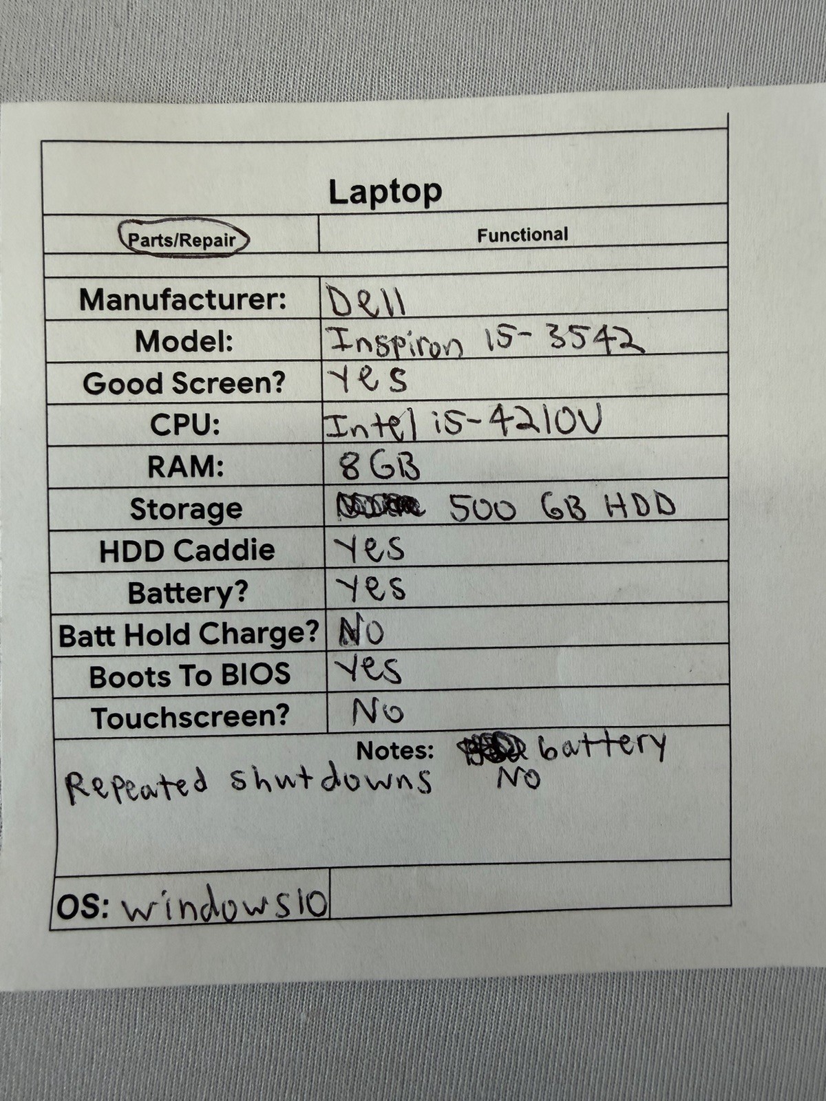 Dell Inspiron 15-3542 Laptop – Good Screen – Intel i5-4210U – Read Des