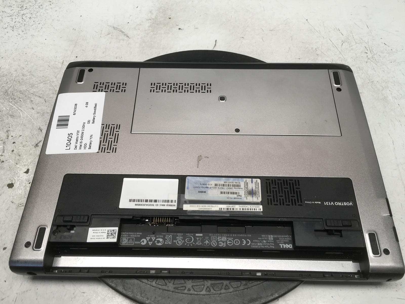 Dell Vostro V131 Intel i5-2450M 2.5GHz 4 GB NO HDD No Batt