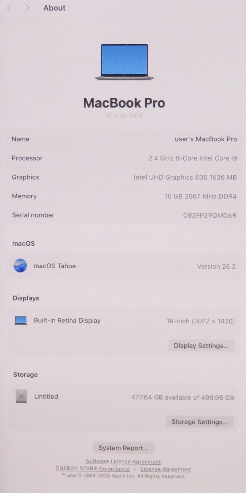 Apple MacBook Pro 2019 16in A2141 i9 9980HK 2.4GHz 16GB RAM 512GB macOS 5300M