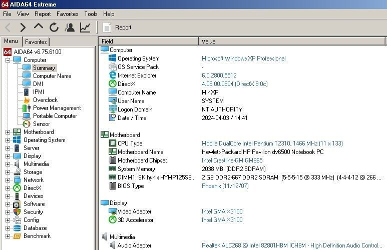 FOR PARTS 15.4″ HP Pavilion dv6500 (Intel T2310/1.46 GHz/NO RAM/NO HDD)