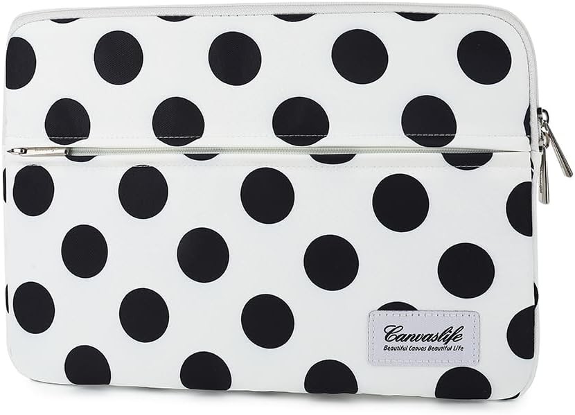 Waterproof Laptop Sleeve 14 Inch Laptop Case Bag with Front Pocket, Black Dot