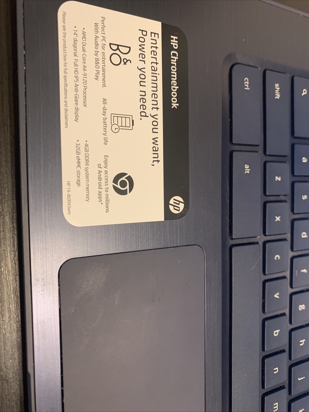 HP Chromebook 14-db0043wm ChromeOS 4GB RAM 32GB eMMC A4-9120 1.6GHz 14″