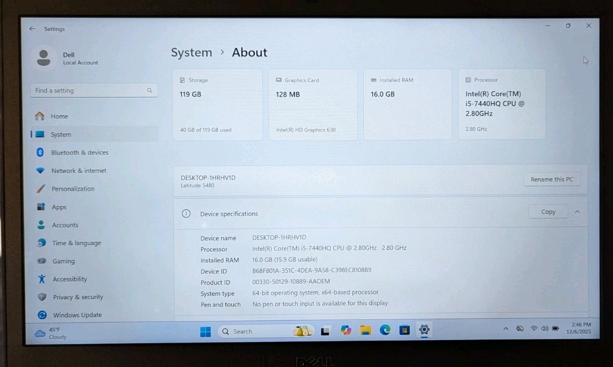 Dell Latitude 5480 14″ Laptop i5-7440HQ 2.80GHz 16GB RAM 128GB SSD Win 11 Pro