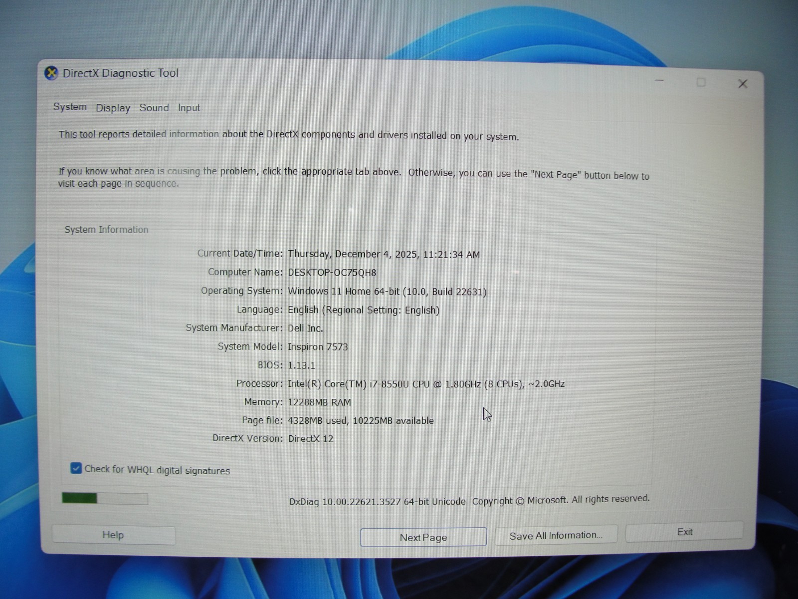 Dell Inspiron 7573 15.6″ i7-8550U 1.8GHz 12GB 2TB HDD FHD Touch Win11 Home