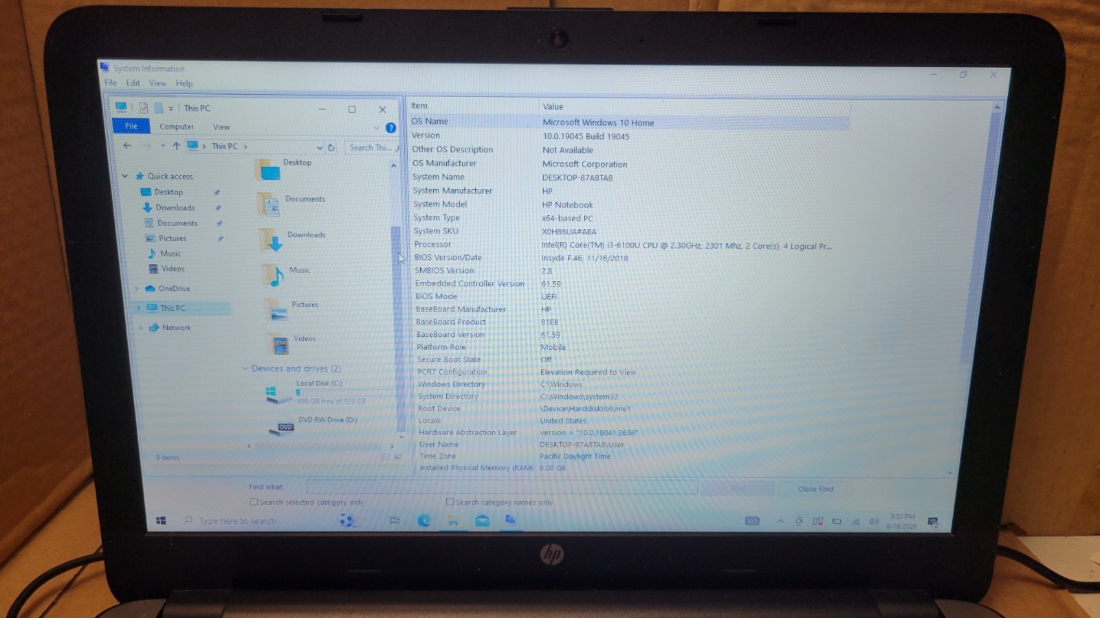 HP Pavilion 15-AY041WM 15.6″ | i3 6100U 2.3GHz | 8GB RAM | 1TB HDD | Win 10