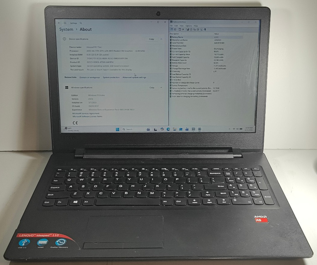 15.6″ Lenovo IdeaPad 110-15ACL AMD A6-7310M Quad Core 8GB RAM 256GB SSD Radeon