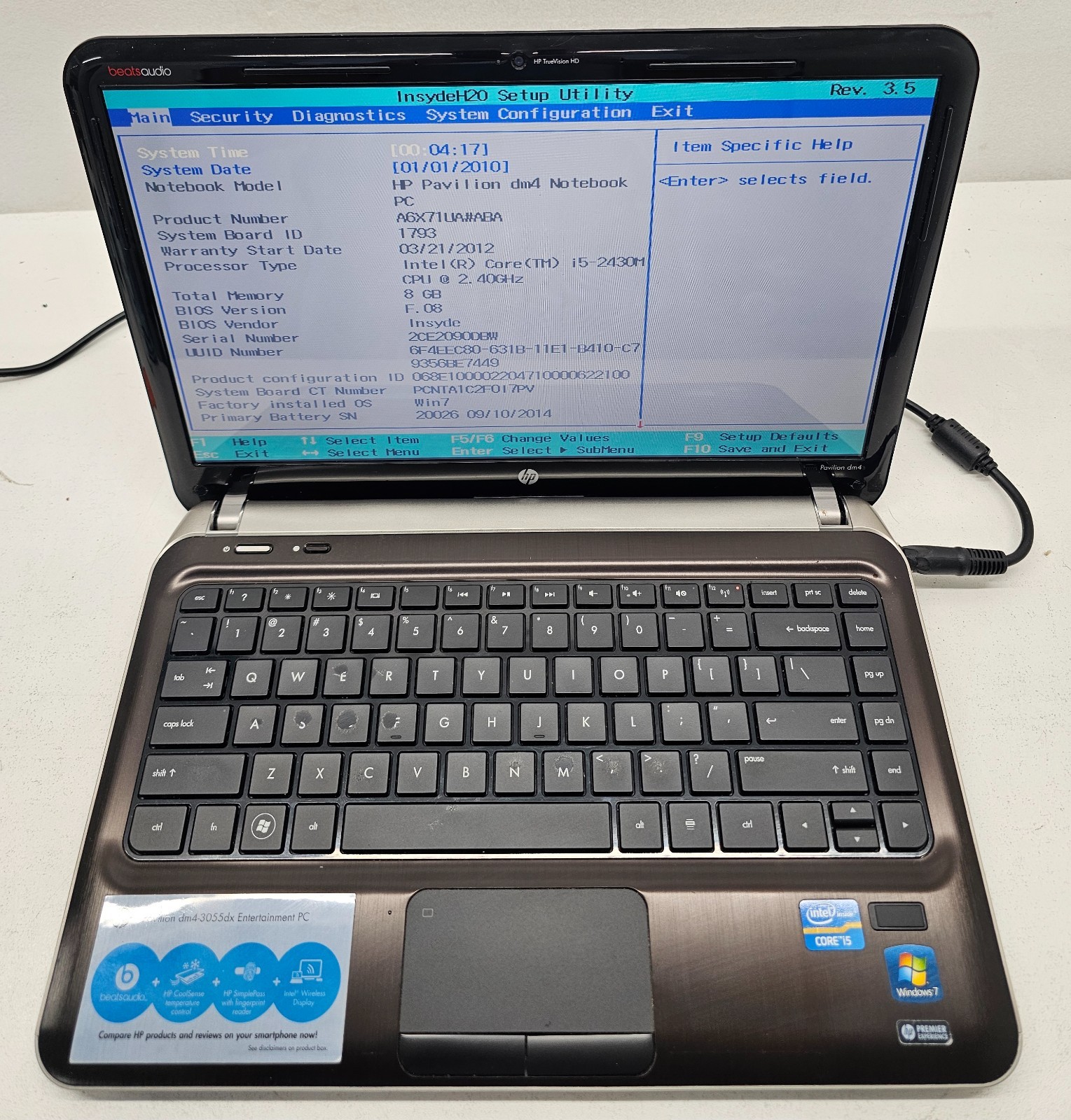 HP Pavilion dm4-3055dx Laptop intel Core i5-2430M 8GB Ram NO HD/OS (FL)